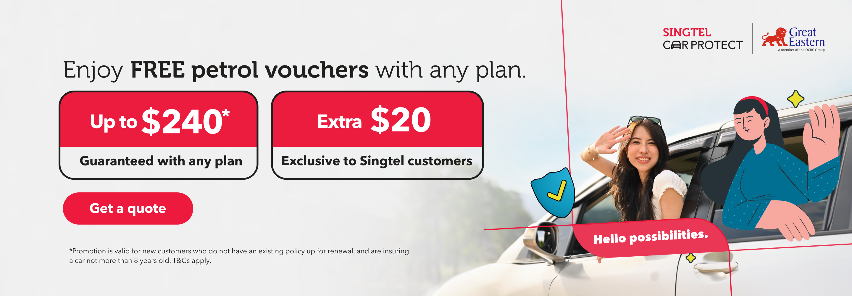 Get up to $260 Petrol vouchers with Singtel Car Protect