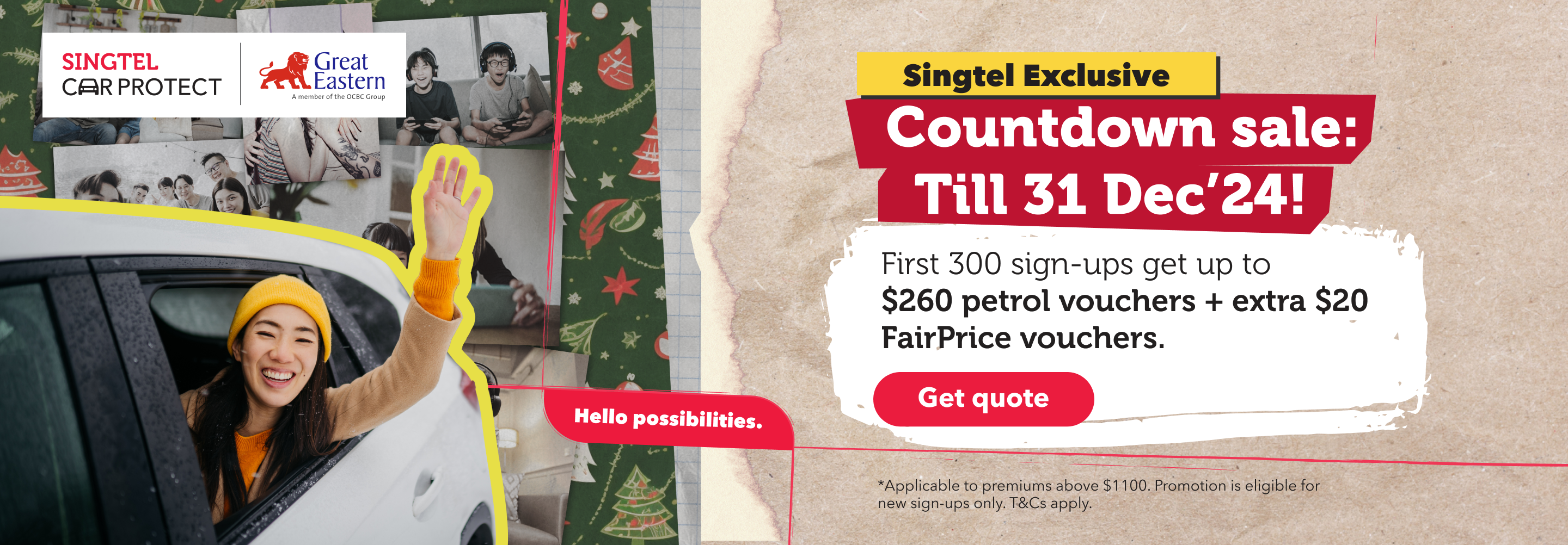 Countdown sale! Get up to $260 Petrol vouchers with Singtel Car Protect