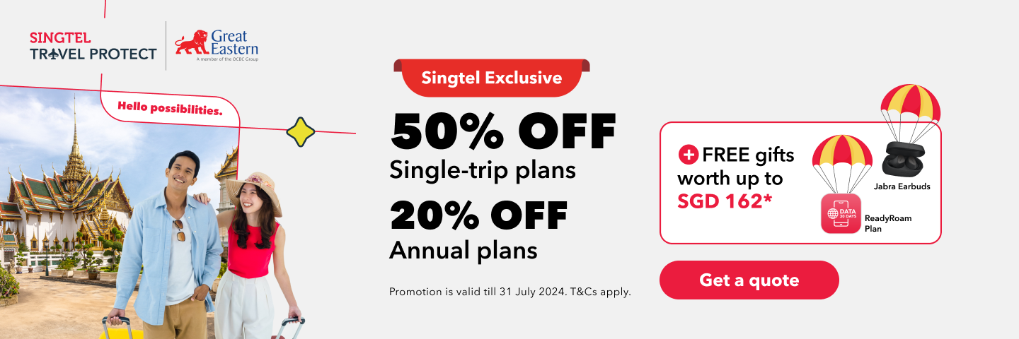 Singtel Travel Protect - 50% off Single Trip Plans